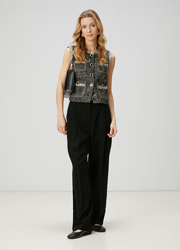 Beymen Club Black Sleeveless Tweed Blouse - 2