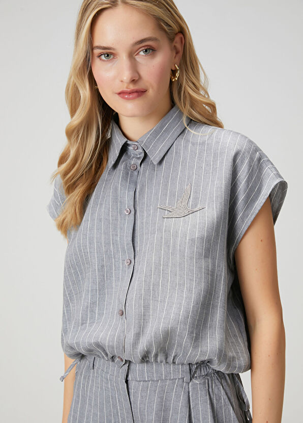 Beymen Club Grey Striped Embellished Shirt - 2