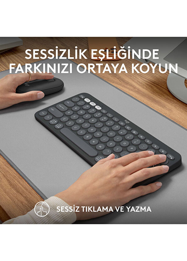 Logitech Pebble 2 Combo Çoklu Sessiz Grafit Kablosuz Türkçe Q Klavye Mouse Seti - 4