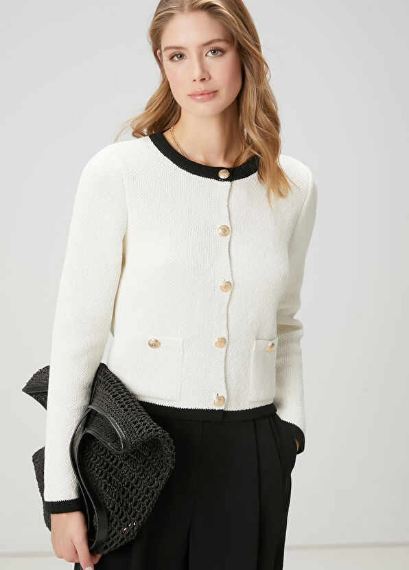 Beymen Club Ekru Şerit Detaylı Triko Ceket - 1