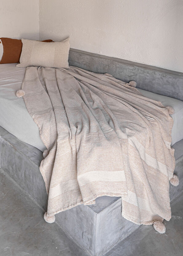 Buldan's Corfu Cotton-Linen Blend Tobacco Color Double Bedspread - 2