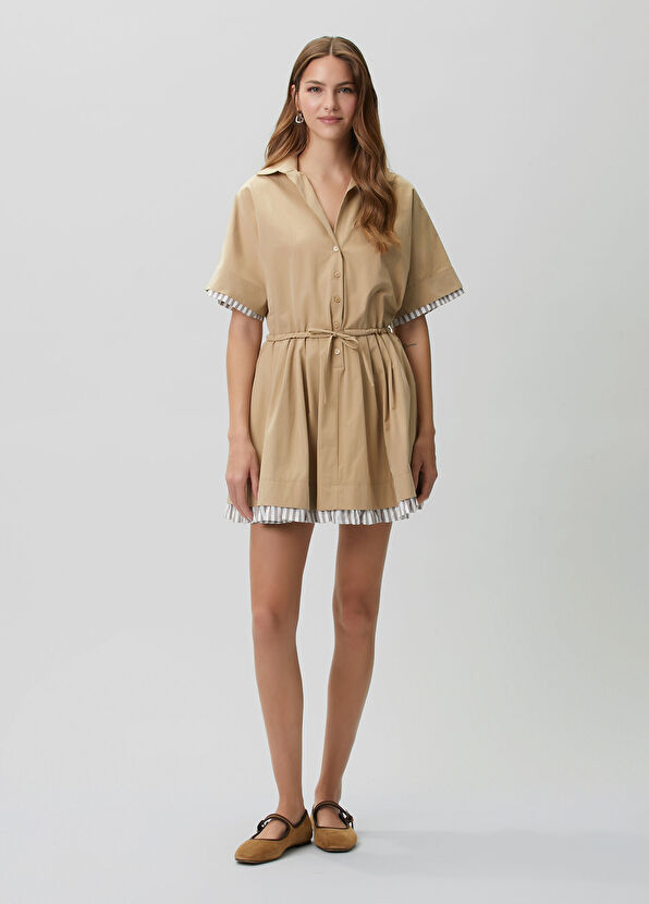 Beymen Club Beige Striped Mini Shirt Dress - 3