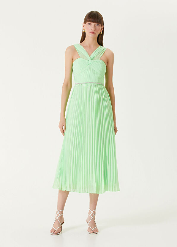 Self Portrait Yeşil Taşlı Kemerli Midi Kokteyl Elbise - 1