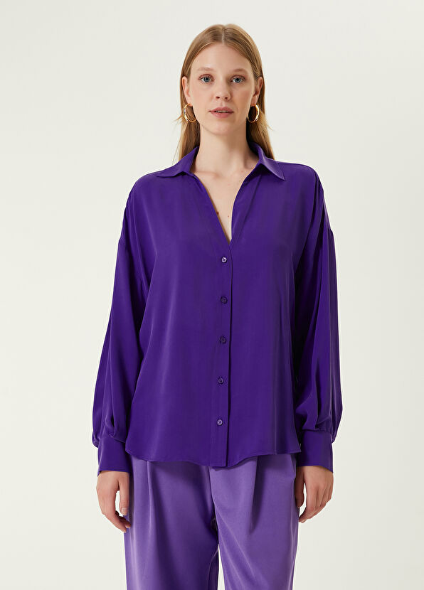 Beymen Club Mor Kaçık Yaka Twill İpek Gömlek - 4