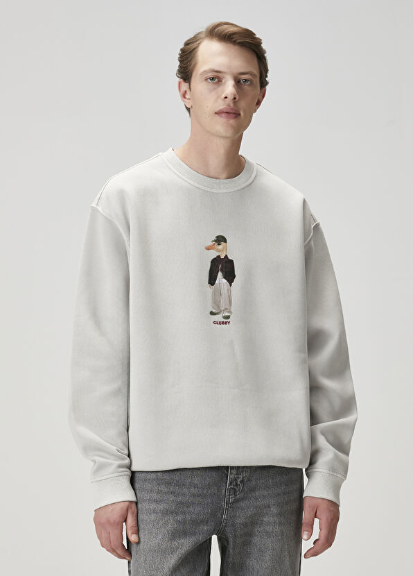 Beymen Club Gri Bej Kaz Figürlü Oversized Sweatshirt - 1