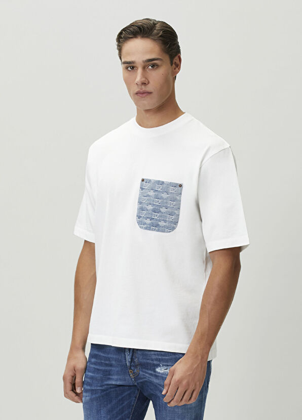 Dsquared2 Beyaz Logolu Denim Garnili T-shirt - 3