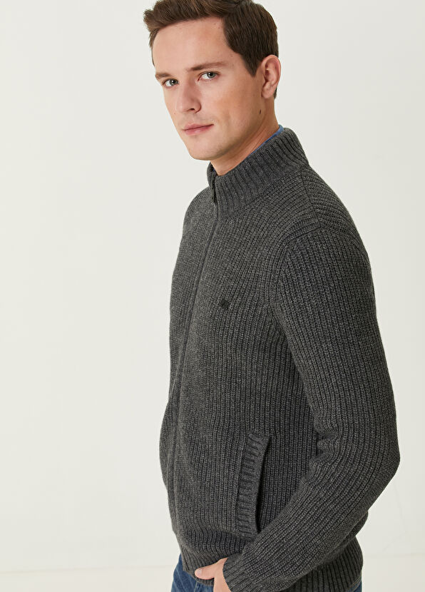 Beymen Club Anthracite Chunky Wool Knit Cardigan - 2