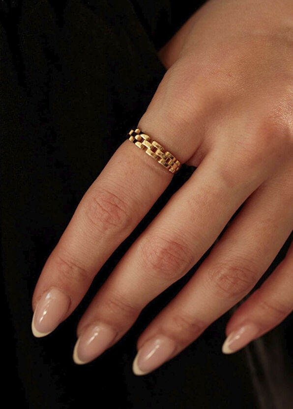 Safir Mücevher 14 Ayar Altın Kadın Örme Yüzük - 2