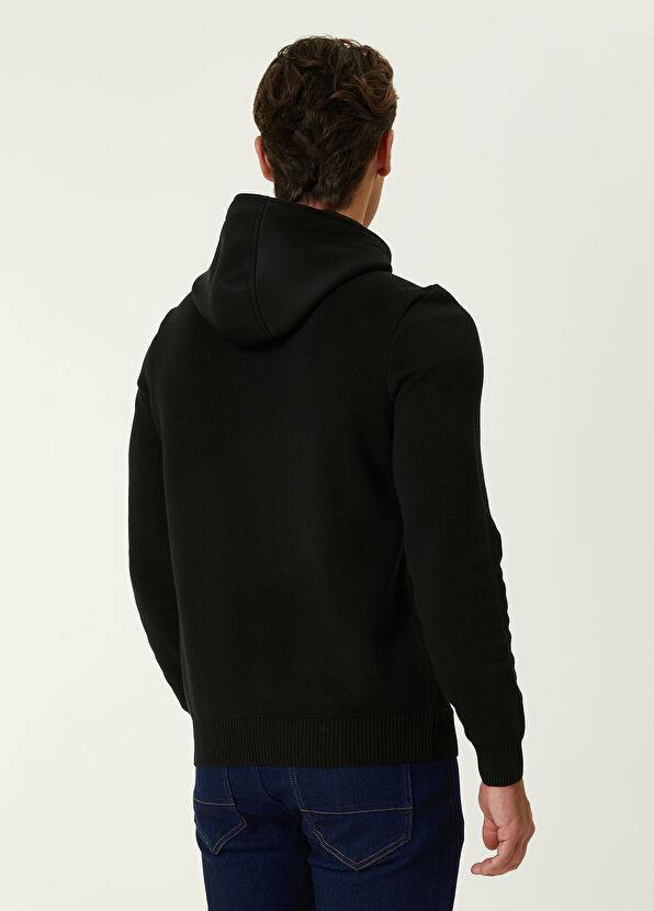 Beymen Club Siyah Kapüşonlu Piksel Kaz Nakışlı Garnili Kazak - 4