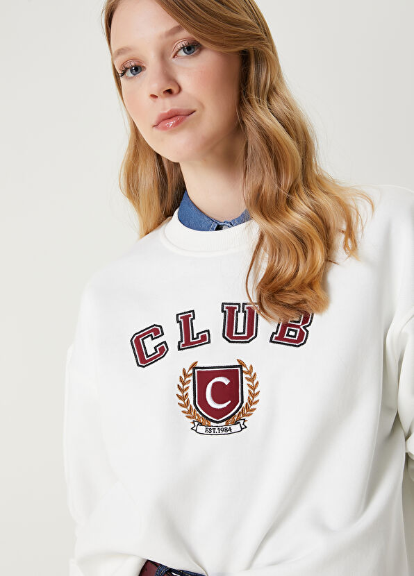 Beymen Club Club Logo White Embroidered Basic Sweatshirt - 2