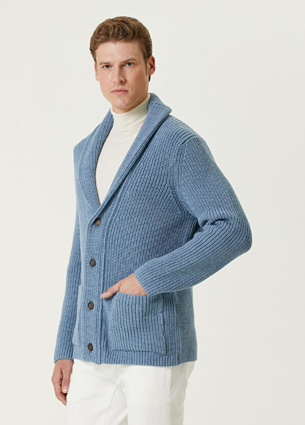 Beymen Collection Mavi Yün Triko Hırka - 4
