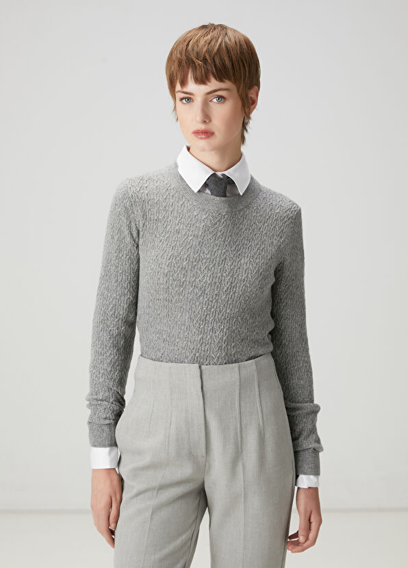 Beymen Club Gri Melanj Saç Örgü Yün Kazak - 1