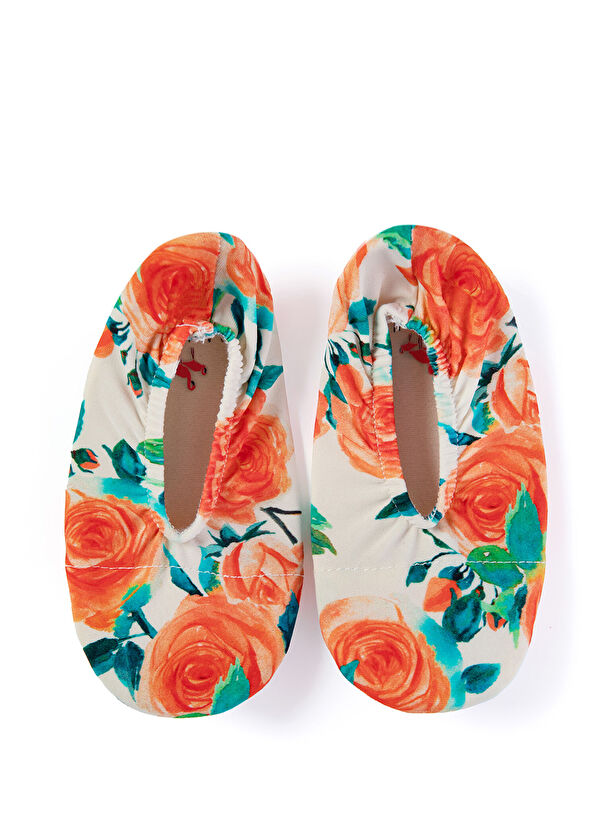 Mama Luma Orange Floral Patterned Girls' Sea Shoes - 2