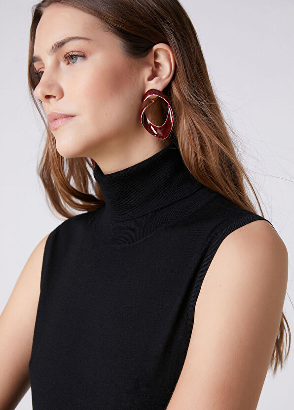 Beymen Club Burgundy Enamel Asymmetrical Women's Earrings - 2