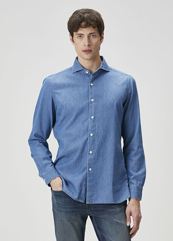 LUIGI BORRELLI Dark Blue Denim Shirt - 1