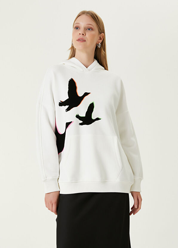 Beymen Club Beyaz Kapüşonlu Logo Baskılı Sweatshirt - 4