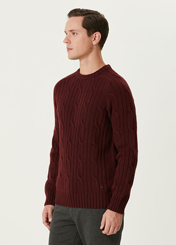 Beymen Club Burgundy Hair Braid Textured Wool Sweater - 4