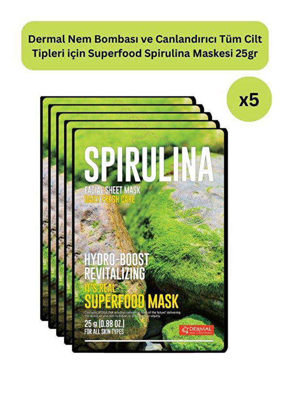 Dermal Spirulina Facial Sheet Mask Superfood Moisture & Refreshing Spiriluna Face Mask Set of 5 25g - 2