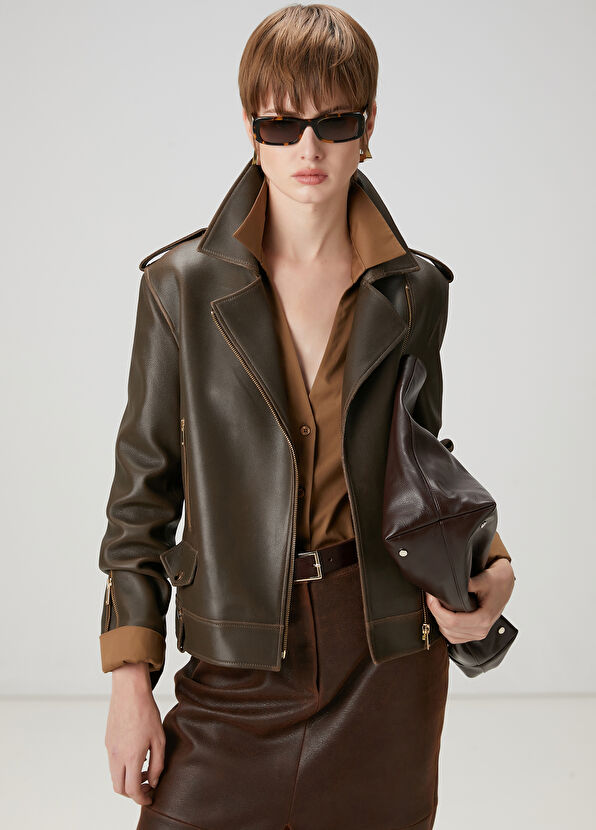 Beymen Club Kahverengi Deri Ceket - 4