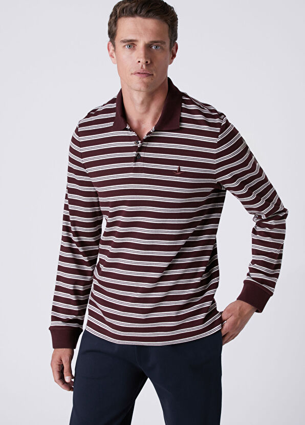 Beymen Club Comfort Fit Plum Striped Interlock Sweatshirt - 2
