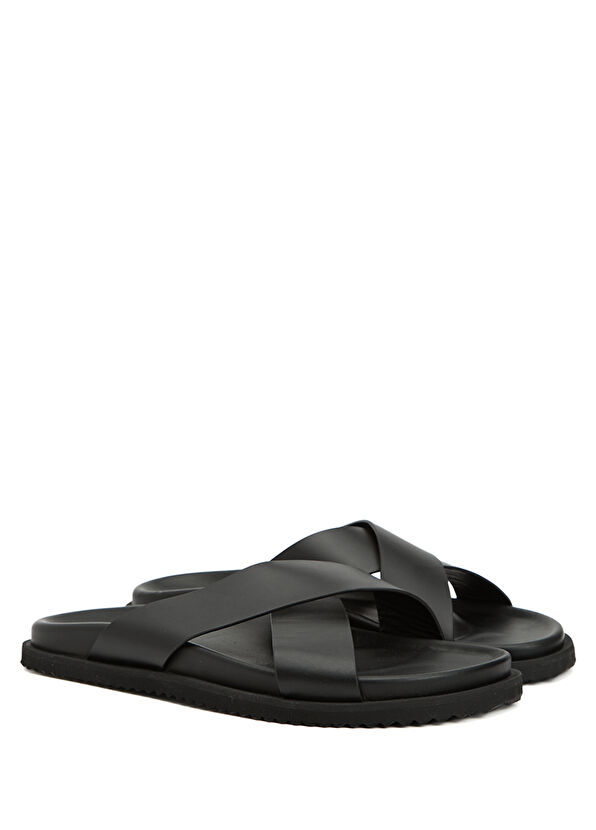 Beymen Club Siyah Çapraz Bantlı Erkek Deri Terlik - 2