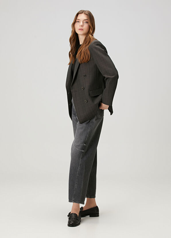 Beymen Club Anthracite Plaid Double-Breasted Wool Blazer - 3