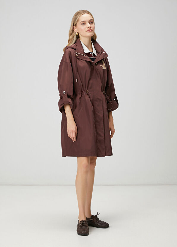 Beymen Club Midi Overcoat With Burgundy Crystal Logo - 4
