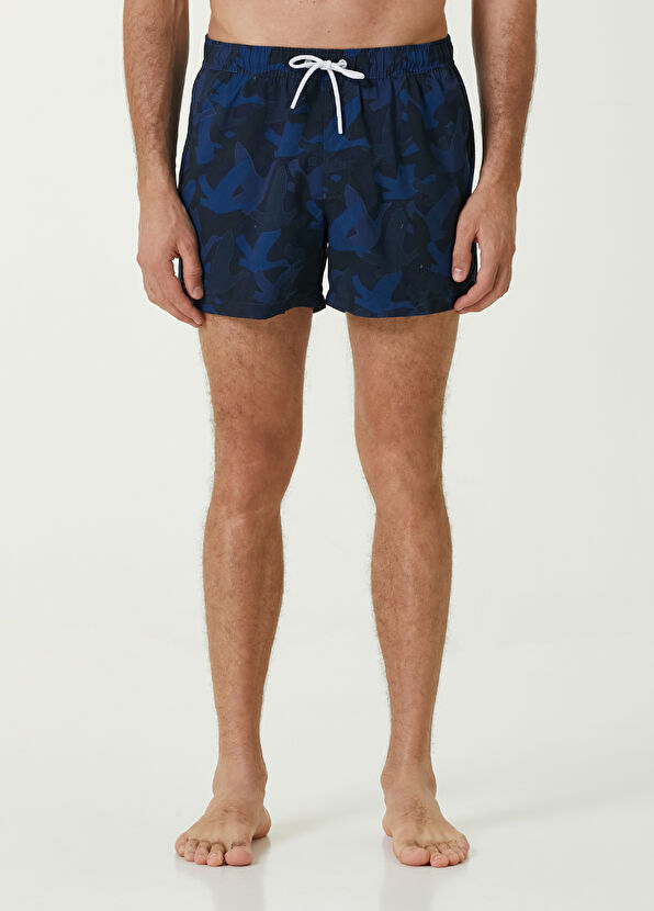 Beymen Club Blue Corded Monogram Goose Pattern Swim Trunks - 2