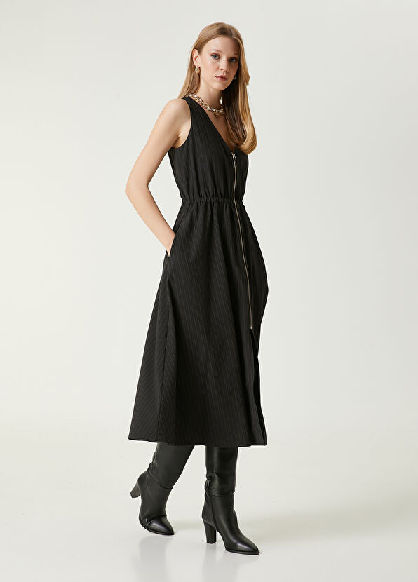 Beymen Club Siyah Çizgili Midi Elbise - 4