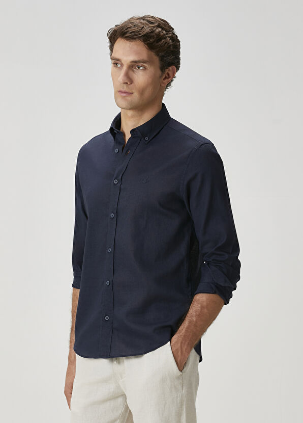 Beymen Club Comfort Fit Lacivert Keten Gömlek - 2