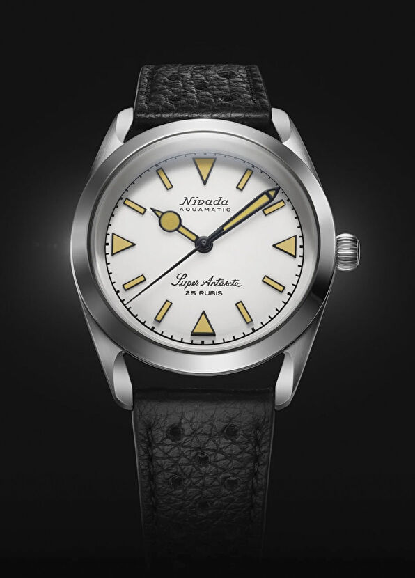 Nivada Grenchen Super Antarctic White Beige Luminova 32064A04 Otomatik Siyah Deri Erkek Kol Saati - 2