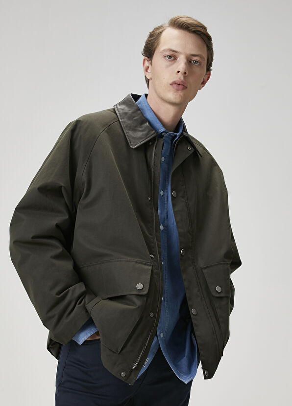 Beymen Club Haki Yakası Deri Garnili Mont - 1