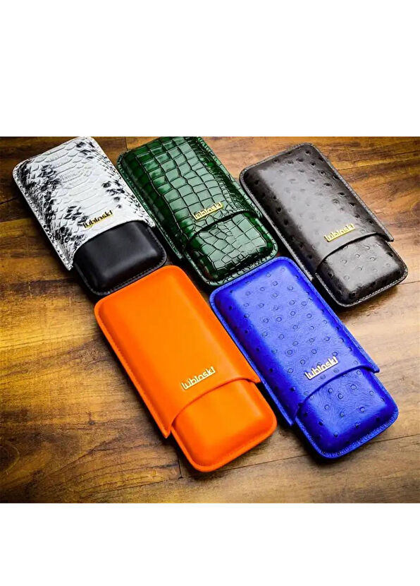 Lubinski Black Patterned 3-Piece 60 Ring Leather Cigar Case - 2