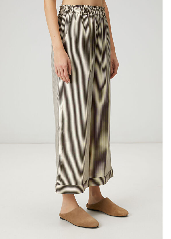 Beymen Club Beige brown satin striped trousers - 3