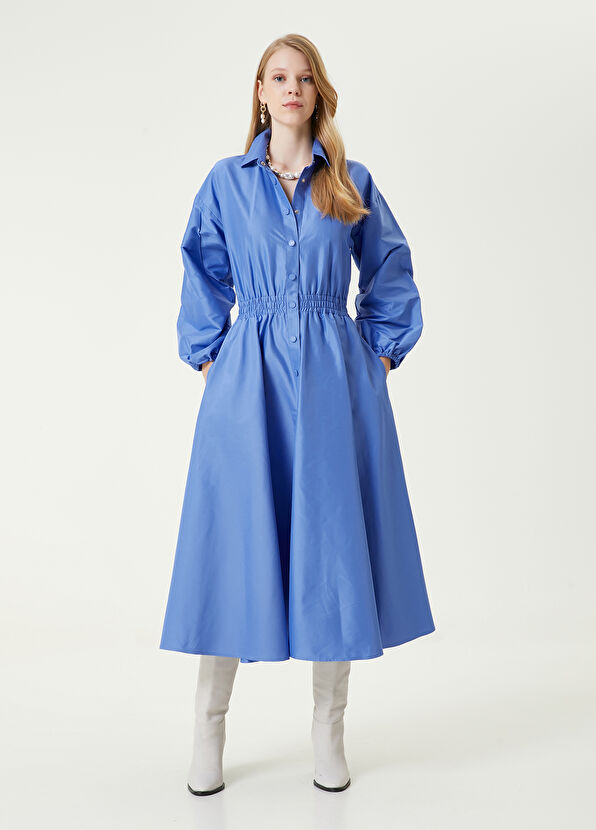 Beymen Club Mavi Midi Tafta Gömlek Elbise - 3