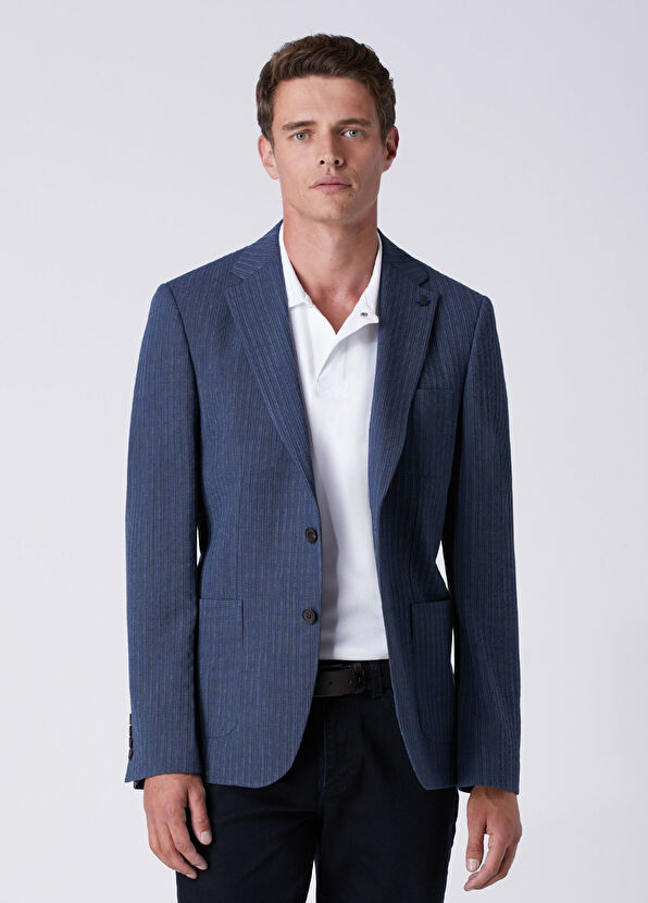 Beymen Club Blue Stitching Line Textured Blazer - 1