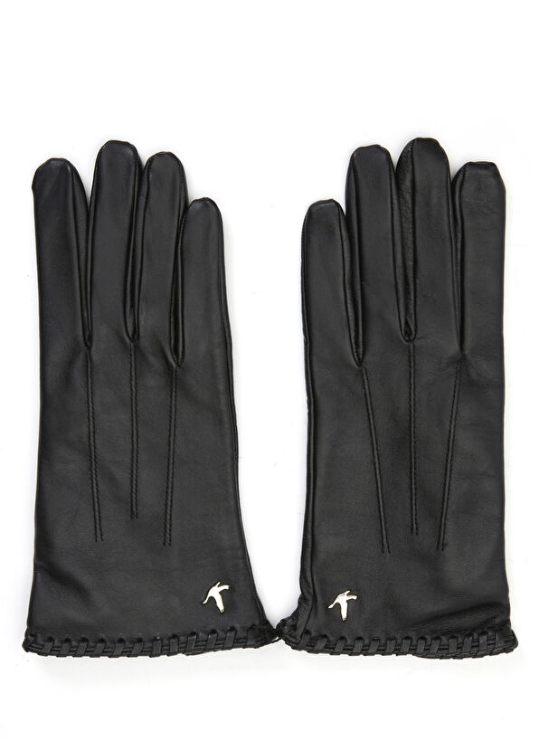 Beymen Club Black Saddler Detailed Logo Women's Leather Gloves - 1