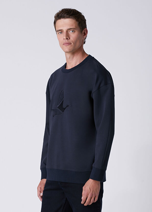 Beymen Club Comfort Fit Navy Blue Goose Embroidered Sweatshirt - 4