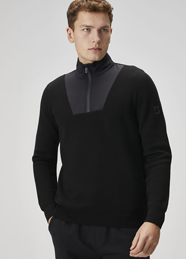 Beymen Club Black Collar Zippered Micro Insert Sweater - 4