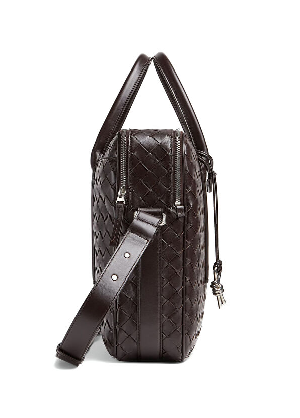 Kahverengi Örgü Dokulu Deri Evrak Çantası - Görsel 3