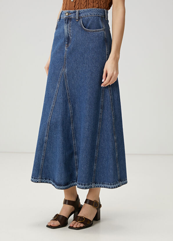 Beymen Club Mavi Maksi Evaze Denim Etek - 4