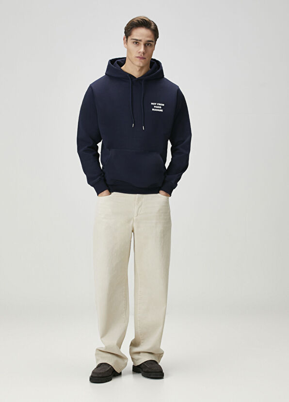 Drôle De Monsieur Lacivert Kapüşonlu Logo Baskılı Sweatshirt - 2