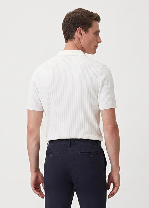 Beymen Club Off-White Vertical Textured Short Sleeve Sweater - 4