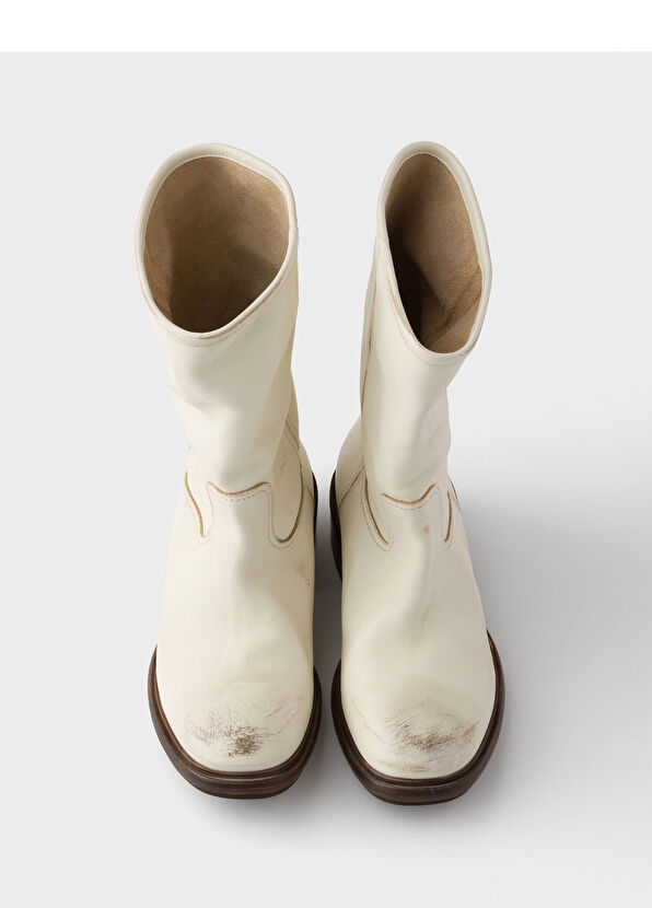 Nötr Vintage Efektli Deri Kadın Bot - Görsel 5