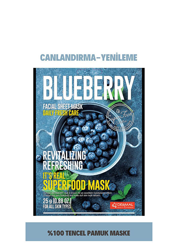 Dermal Blueberry Facial Sheet Mask Yenileyici ve Canlandırıcı Yaban Mersini Yüz Maskesi 25 gr - 2
