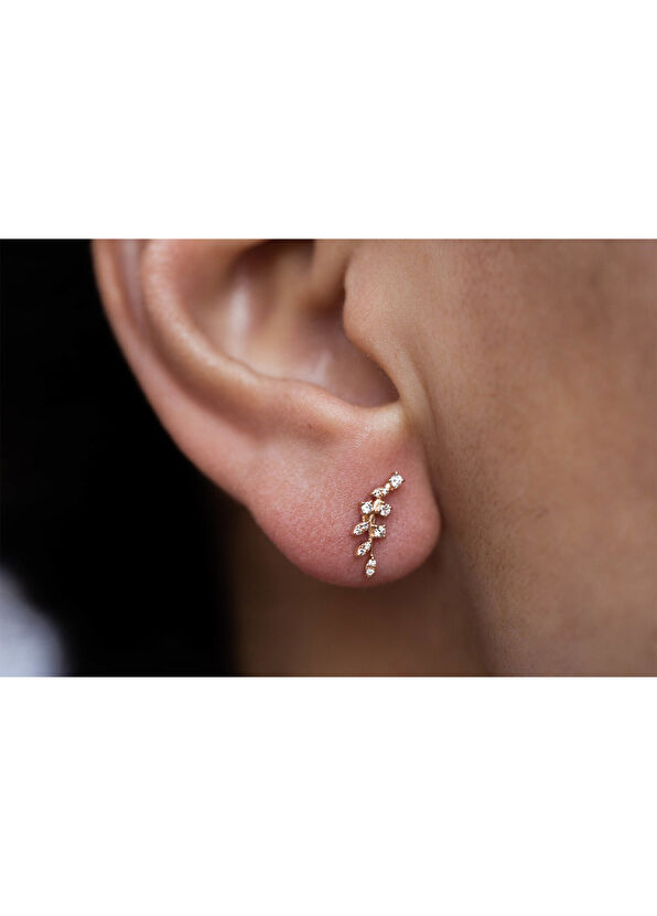 Reis Kuyumculuk Breezy Space Diamond Detailed 14K Rose Gold Women's Earrings - 2