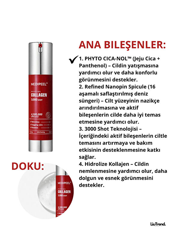 MEDIPEEL Red Lacto Collagen 3000 Shot Sıkılaştırıcı ve Peeling Etkili Konsantre Spiküller Cilt Serumu 50 ml  - 2