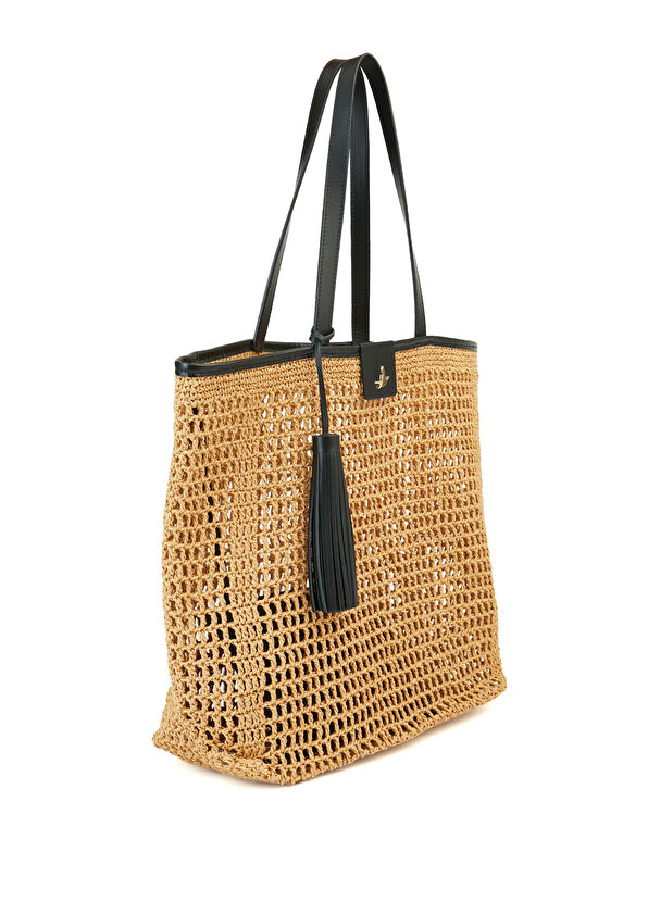 Beymen Club Bej Deri Garnili Kadın Alışveriş Çantası - 2