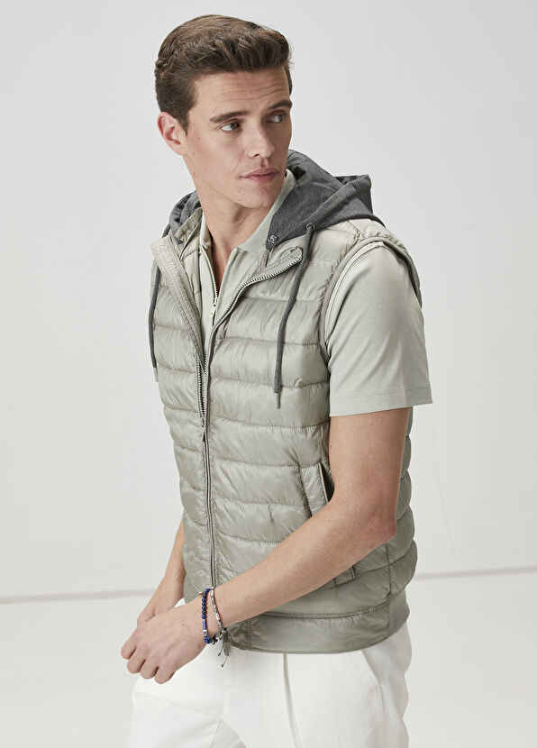 Beymen Club Açık Haki Kapüşonlu Puff Yelek - 2