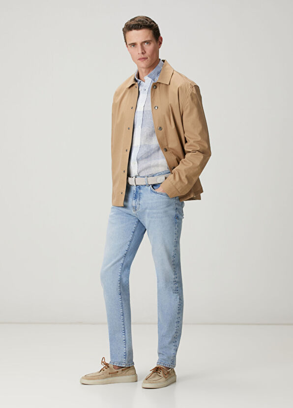 Beymen Club Mavi Ekose Desenli Comfort Fit Keten Gömlek - 3